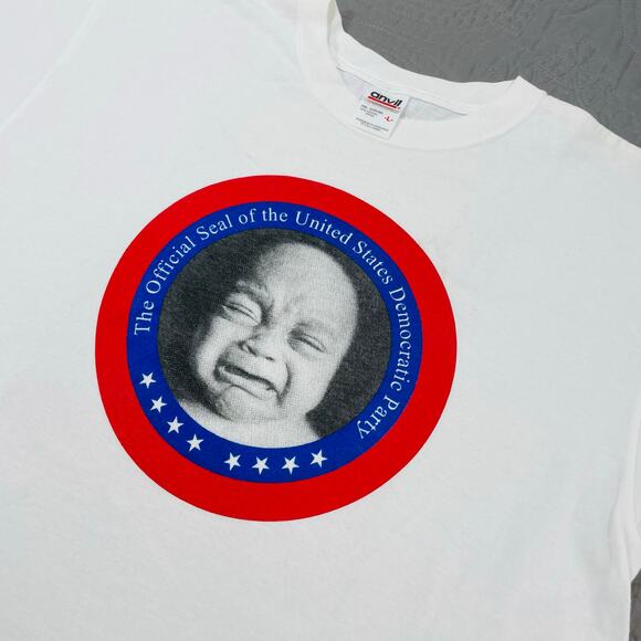 Vintage Cry Baby Democrats T Shirt White Political Baby Anvil Large Seal Graphic - Picture 1 of 8